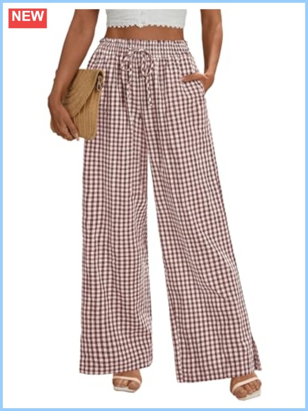 Wide Leg Palazzo Pants High Waisted Drawstring Flowy Trousers with Pockets